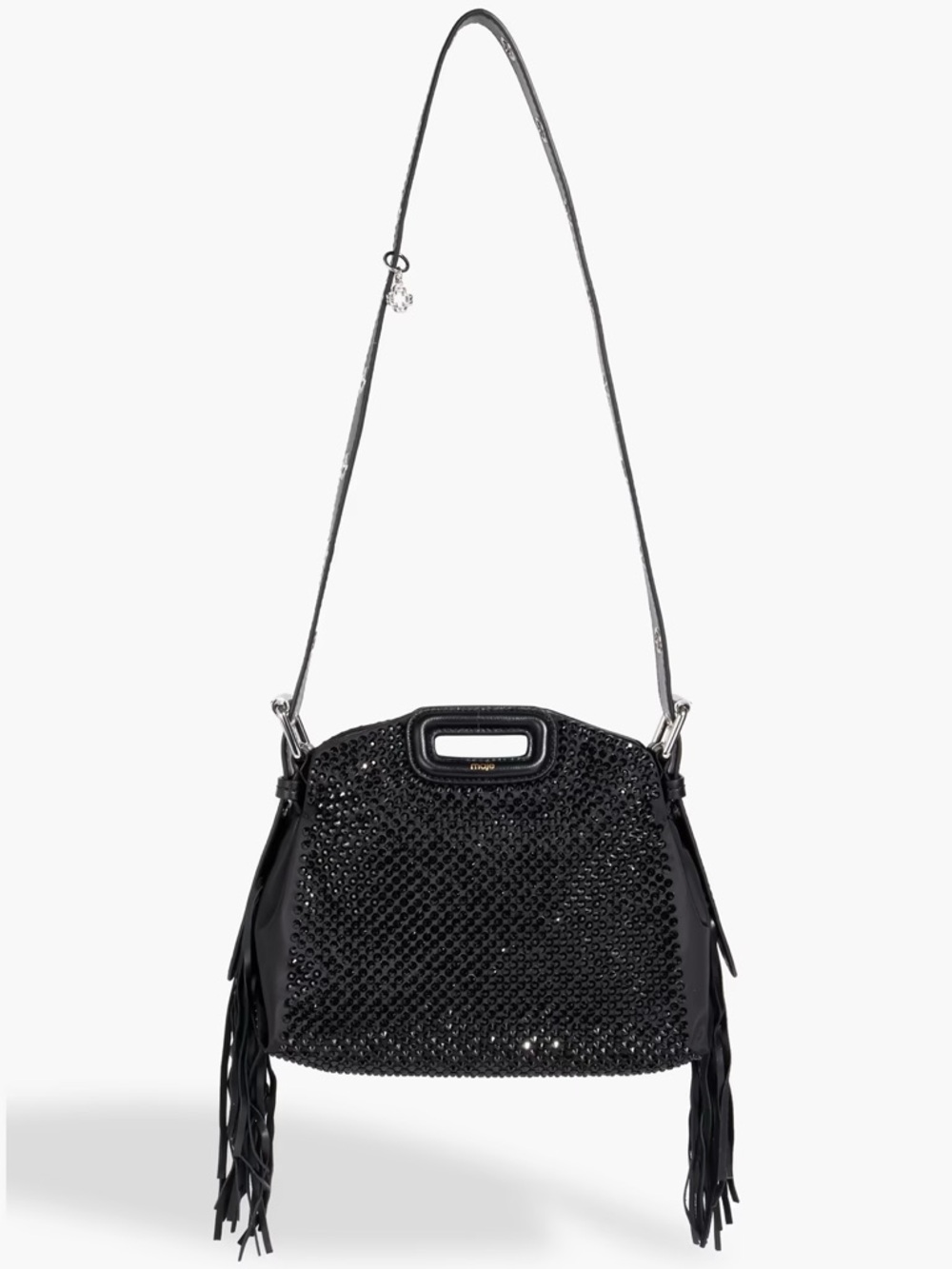 Maje Black Beaded Fringe Shoulder Crossbody Bag